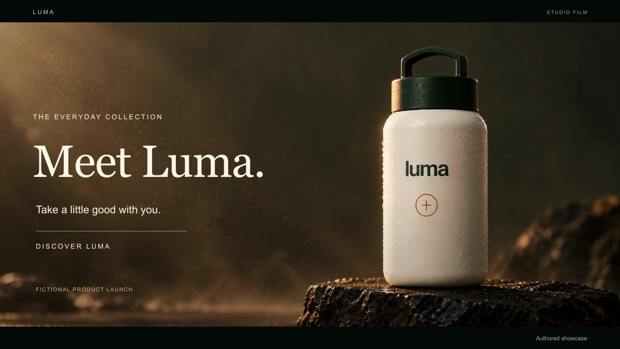 Frame from the authored fictional Luma product film, linked to the context example