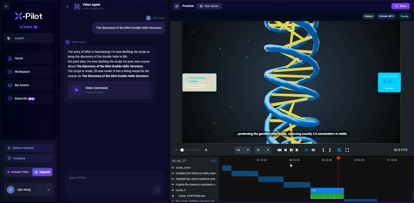 Preview a real project alongside its timeline